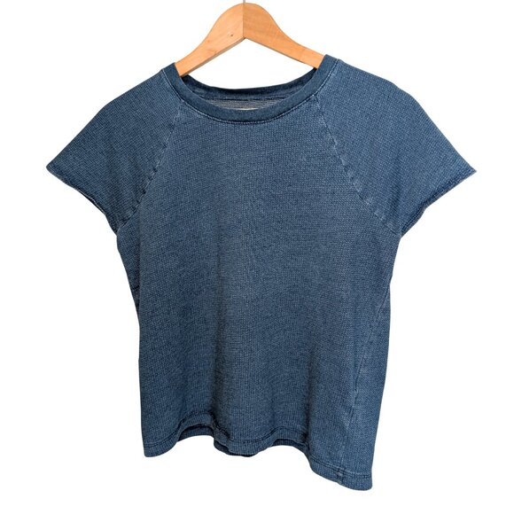 Madewell Women's Top Medium Cropped Tee Shirt Indigo Raglan Flare Sleeve - Picture 3 of 7